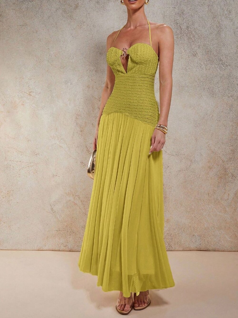 Green Party Women's Pleated Halter Backless Dress